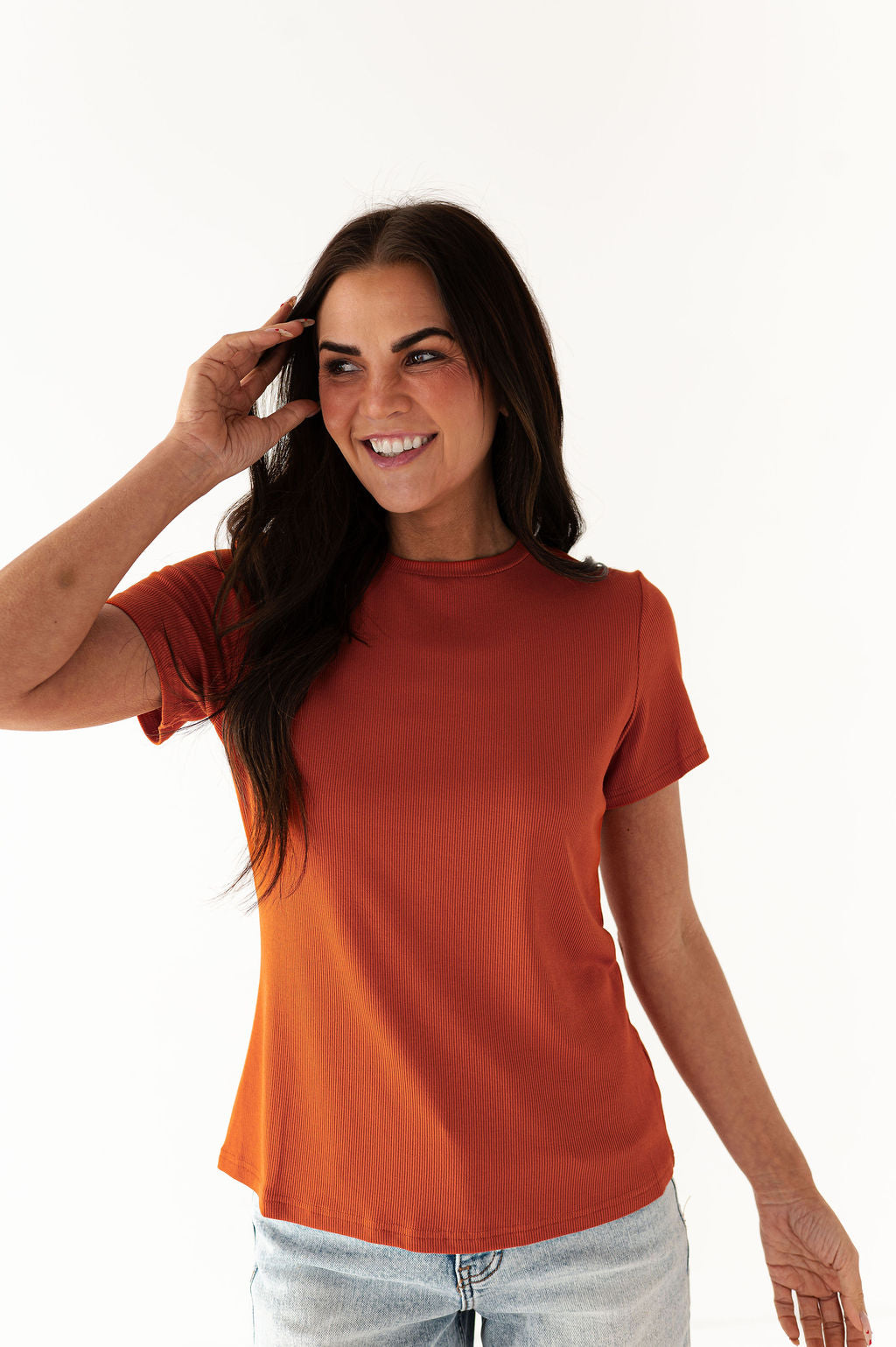 Brandy Ribbed Top in Rust