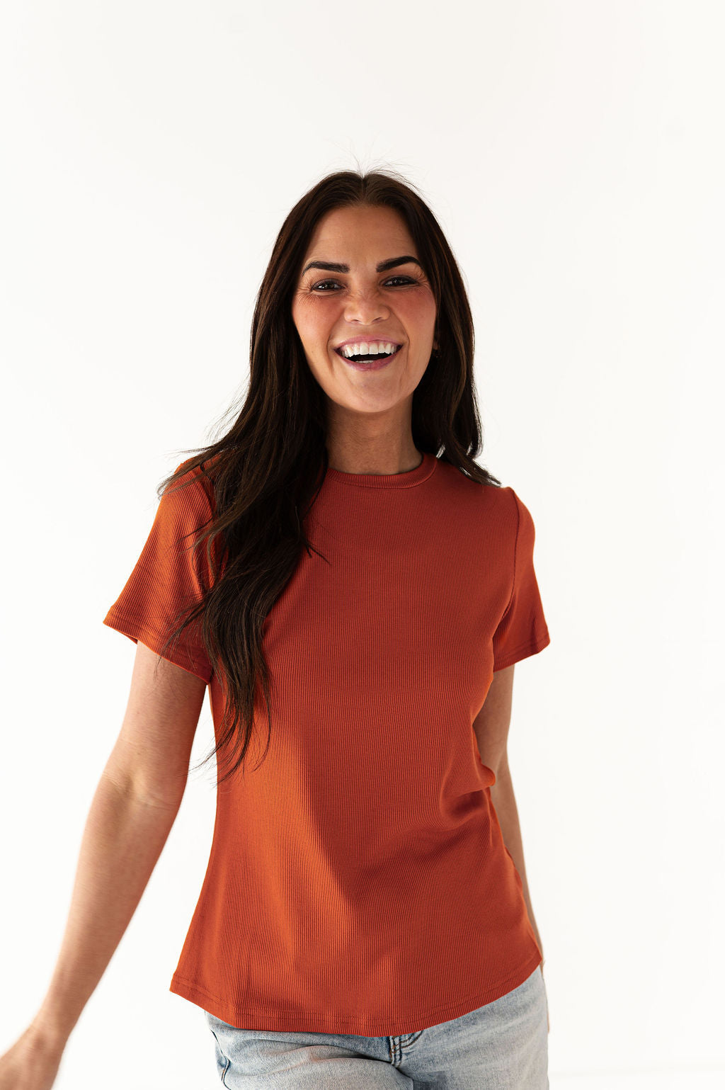 Brandy Ribbed Top in Rust