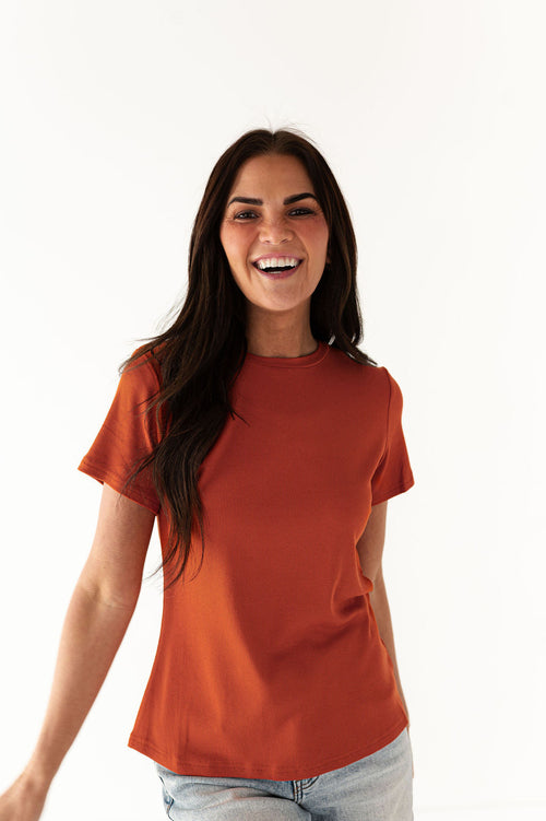 Brandy Ribbed Top in Rust