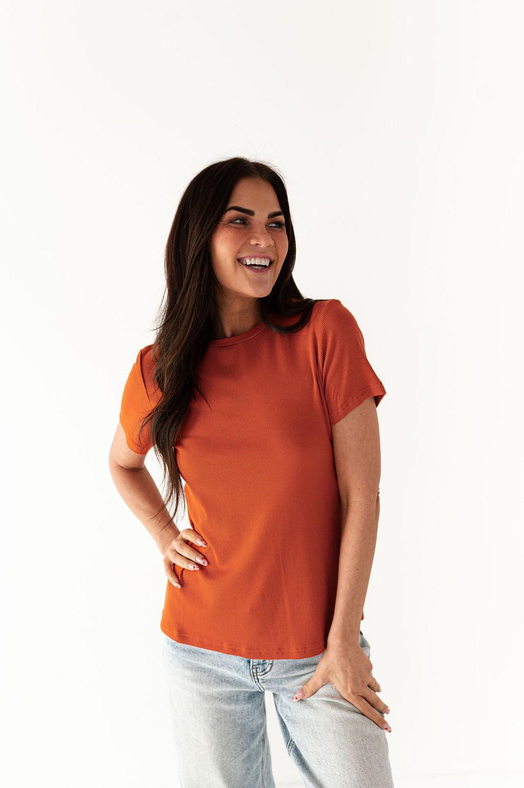 Brandy Ribbed Top in Rust