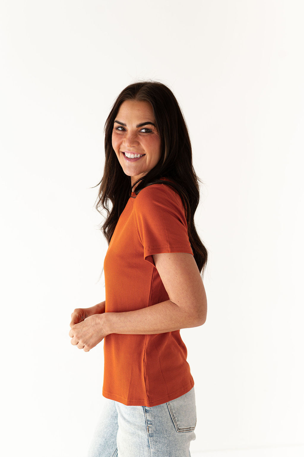 Brandy Ribbed Top in Rust
