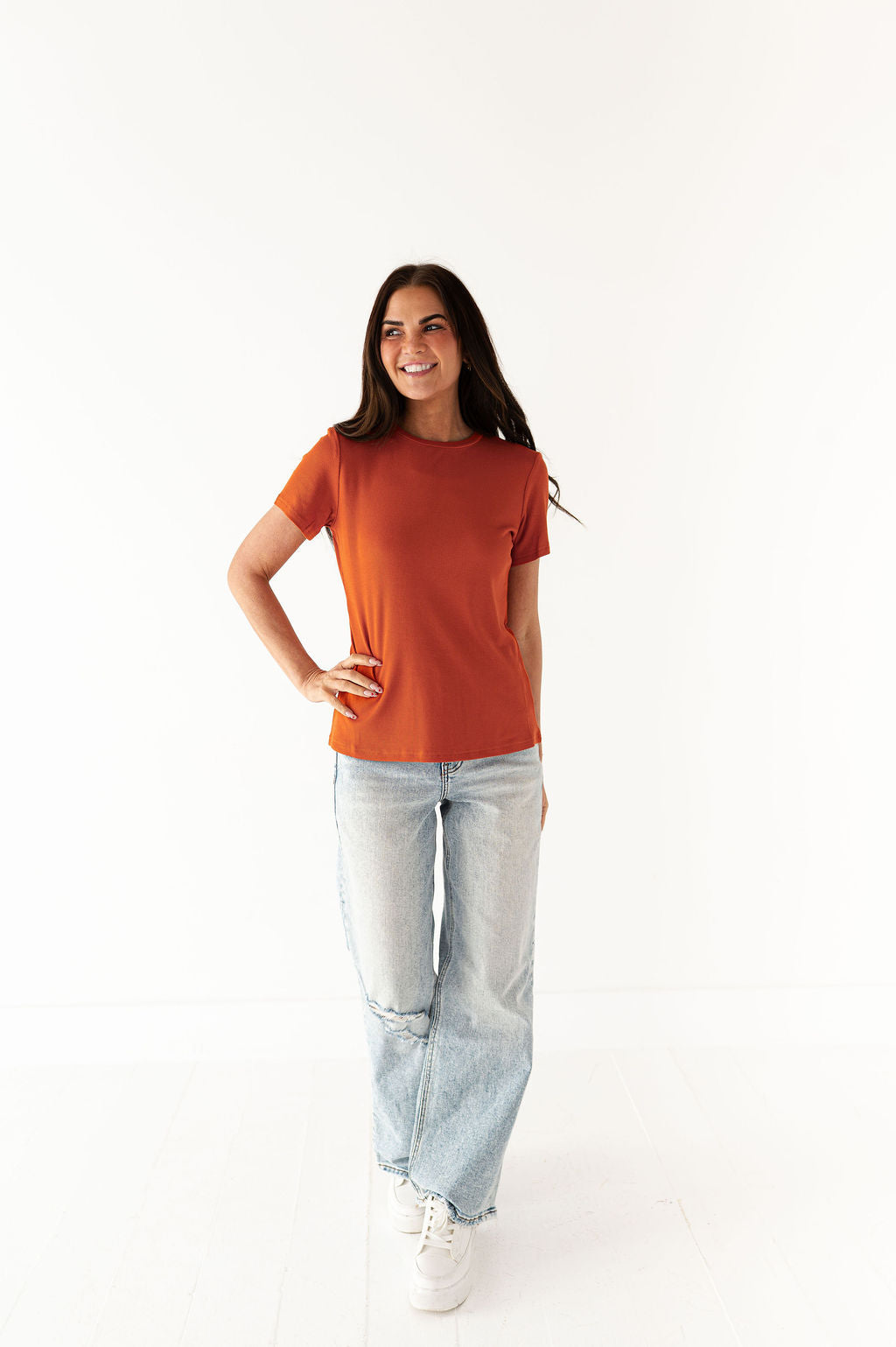 Brandy Ribbed Top in Rust